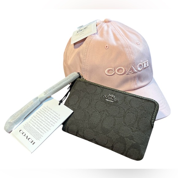 COACH BUNDLE NWT; Soft Pink Cap and Olive Green Wristlet, Retails $115 - Picture 1 of 7